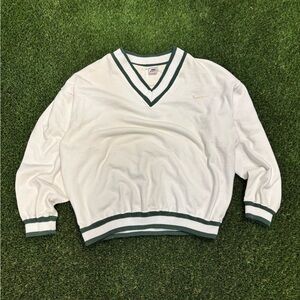 White and Green V-Neck Sweater